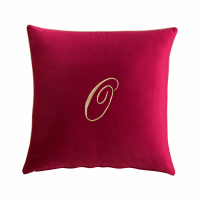 Biancoperla Velvet Velvet Furnishing Cushion With Monogram Embroidery And Lurex Piping, Bordeaux, O
