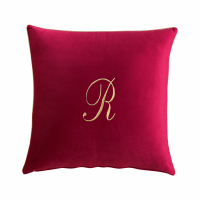 Biancoperla Velvet Velvet Furnishing Cushion With Monogram Embroidery And Lurex Piping, Bordeaux, R