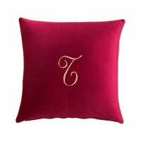 Biancoperla Velvet Velvet Furnishing Cushion With Monogram Embroidery And Lurex Piping, Bordeaux, T