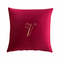 Biancoperla Velvet Velvet Furnishing Cushion With Monogram Embroidery And Lurex Piping, Bordeaux, V