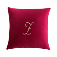 Biancoperla Velvet Velvet Furnishing Cushion With Monogram Embroidery And Lurex Piping, Bordeaux, Z