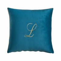 Biancoperla Velvet Velvet Furnishing Cushion With Monogram Embroidery And Lurex Piping, Octanium, L