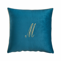Biancoperla Velvet Velvet Furnishing Cushion With Monogram Embroidery And Lurex Piping, Octanium, M