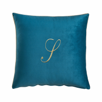 Biancoperla Velvet Velvet Furnishing Cushion With Monogram Embroidery And Lurex Piping, Octanium, S