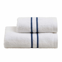 Biancoperla Double Hand And Guest Terry Towels Set, White/Navy