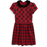 Polo Ralph Lauren 'Buffalo Check Stretch' Kleid mit kurzem Ärmeln für Kleine Mädchen