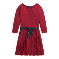 Polo Ralph Lauren 'Pleated Stretch' Kleid mit langen Ärmeln für große Mädchen