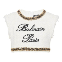 Balmain Women's 'Signature-Embroidered Tweed' Crop Top
