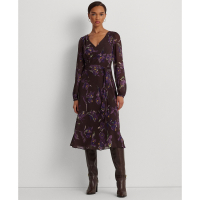 LAUREN Ralph Lauren Robe Midi 'Floral Belted Crinkle Georgette' pour Femmes