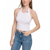 Calvin Klein Jeans Women's 'Ribbed Embroidered-Logo' Halterneck Top