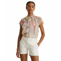 LAUREN Ralph Lauren Women's 'Floral Ruffle-Trim Georgette' Short sleeve Blouse