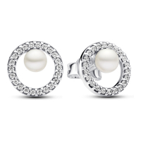 Pandora Women's 'Treated Freshwater Cultured Pearl Pave Halo' Earrings