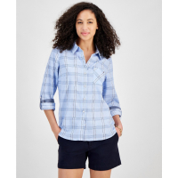 Tommy Hilfiger Women's Pebble Plaid Roll-Tab Cotton Shirt