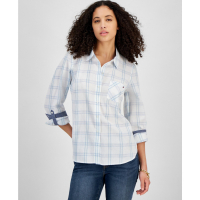 Tommy Hilfiger Women's Pebble Plaid Roll-Tab Cotton Shirt