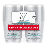 Vichy Déodorant Invisible Resist Dermo-Détranspirant 72H Roll-On - 50 ml, 2 Pièces