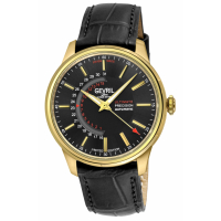 Gevril Men's Guggenheim Automatic IP Gold, Case, Black Dial, Genuine Italian Handmade Black Leather Strap With Black Stitching Watch