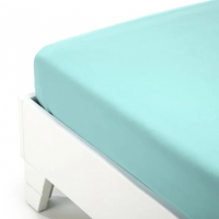 Caleffi Plain Aqua Cotton Fitted Sheet With Corners - Double size bed