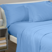 Caleffi Plain Blue Flannel Sheet Set - King size bed, 4 Stücke