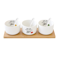 Easy Life Bamboo Dipping Set 26X8 With 3 Porcelain Bowls & Spoons In Colour Box Kitchen Elements