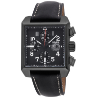 Gevril Men's Herald Square Chronograph IP/BLK Case, Black Dial, Black Handmade Italian Leather Watch