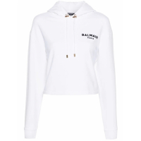 Balmain Women's 'Flocked-Logo Cropped' Hoodie