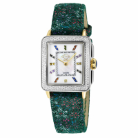 Gevril GV2 Women's Padova Gemstone Multi Color White Dial, Green Floral Leather Strap Watch