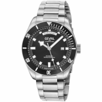 Gevril Men's Yorkville 316L SS Case, Black Ring, Black Sunray Dial, 316L Stainless Steel Satin Bracelet Watch