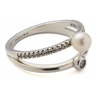 Pandora Women's 'Treated Freshwater Cultured Pearl & Pavé Double Band' Ring