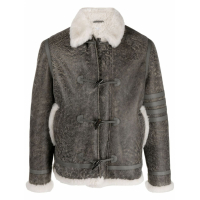 Thom Browne Men's 'Shearling-Trim Cracked' Biker Jacket