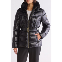 Michael Kors Women's 'Faux Fur Collar Belted' Puffer Jacket