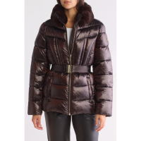 Michael Kors Women's 'Faux Fur Collar Belted' Puffer Jacket