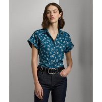 LAUREN Ralph Lauren Women's Linen Cuffed Floral Shirt