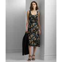 LAUREN Ralph Lauren Women's Floral Belted Crepe Sleeveless Dress