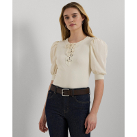 LAUREN Ralph Lauren Women's Lace-Up Puff-Sleeve Top