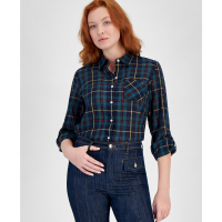 Tommy Hilfiger Plaid Roll-Tab-Sleeve Button-Down Shirt pour Femmes