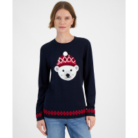 Tommy Hilfiger Women's Pom Beanie Bear Graphic Sweater