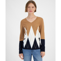 Tommy Hilfiger Women's V-Neck Long-Sleeve Cotton Argyle Sweater