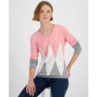 Tommy Hilfiger Women's V-Neck Long-Sleeve Cotton Argyle Sweater