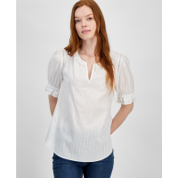 Tommy Hilfiger Women's Cotton Tonal-Stripe Puff-Sleeve Blouse