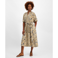 Tommy Hilfiger Women's Printed Split-Neck Puff-Sleeve Dress