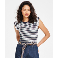 Tommy Hilfiger Striped Ruffled-Sleeve Tee pour Femmes