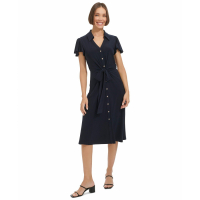 Tommy Hilfiger Women's Button-Front Tie-Waist Flutter-Sleeve Dress