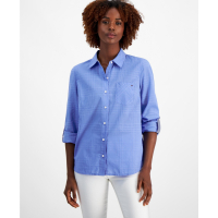 Tommy Hilfiger Women's Cotton Tonal-Plaid Roll-Tab Shirt