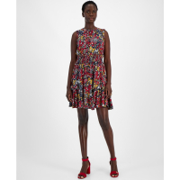 Tommy Hilfiger Women's Printed Smocked-Waist Sleeveless Dress