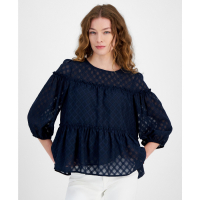 Tommy Hilfiger Women's Lattice Clip-Dot Balloon-Sleeve Blouse