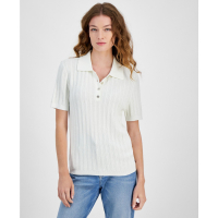 Tommy Hilfiger Ribbed Short-Sleeve Polo Sweater pour Femmes