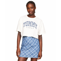 Tommy Jeans Women's Cotton Oversized Cropped Tartan Graphic T-Shirt