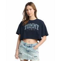 Tommy Jeans Women's Cotton Oversized Cropped Tartan Graphic T-Shirt