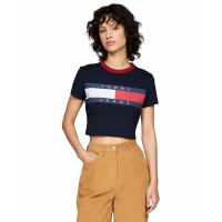 Tommy Jeans Cotton Cropped Flag-Logo T-Shirt pour Femmes