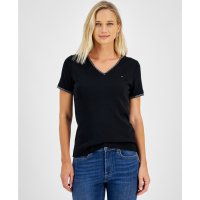 Tommy Hilfiger Embellished V-Neck Cotton T-Shirt pour Femmes